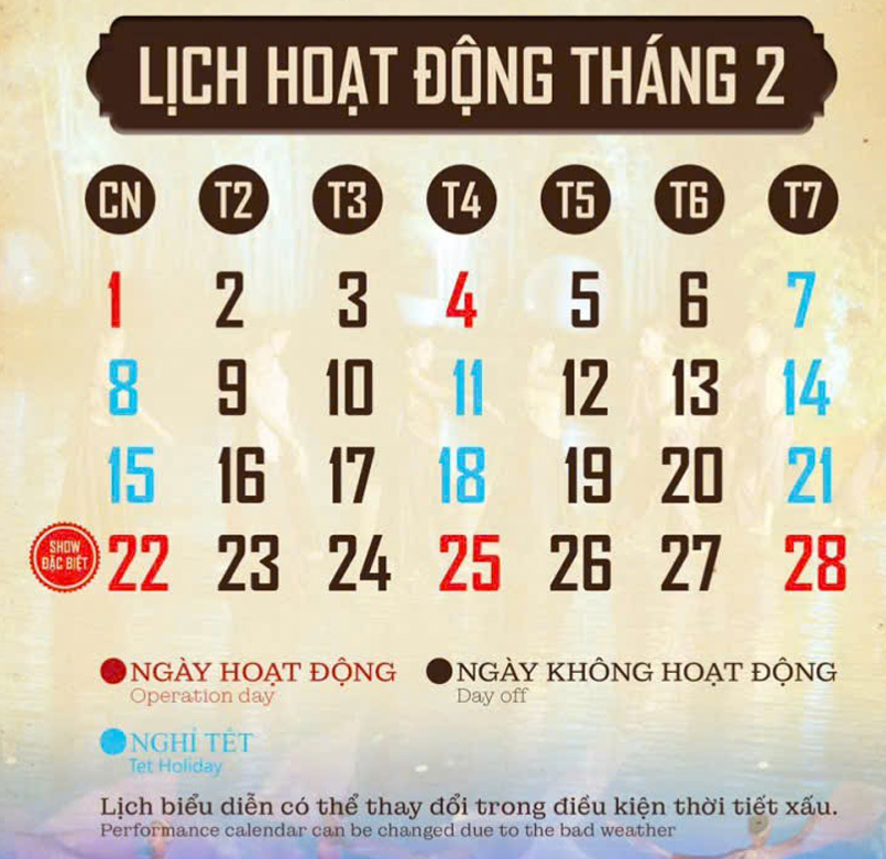 lịch show diễn 02/2026