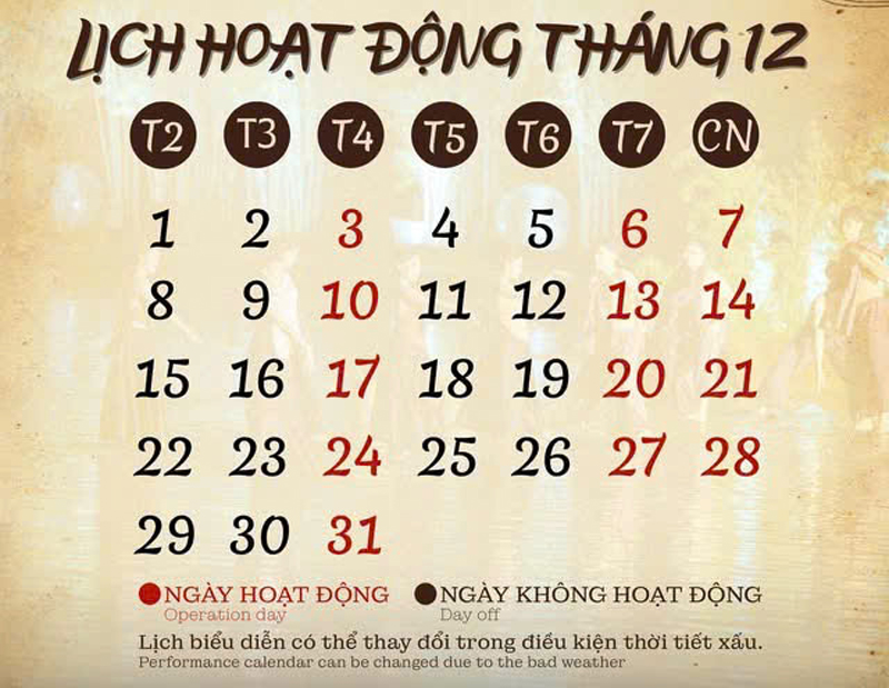 lịch tinh hoa bắc bộ th&aacute;ng 12